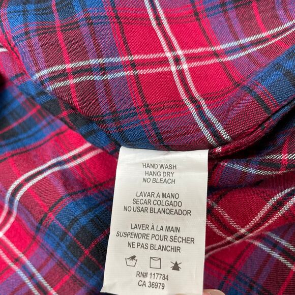 Rails Kendra Tencel Plaid Button Front Blouse Long Sleeve Size S Red Blue White - Picture 4 of 9